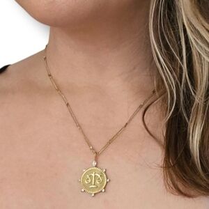 Vintage Libra Charm Necklace Zodiac Gold Tone CZ Crystal Rhinestone McBling Y2k